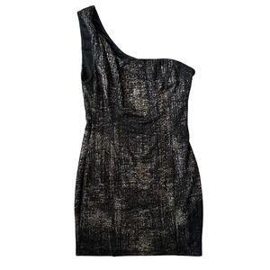ASTR the Label Anthropologie Dress One Shoulder‎ Metallic Black Party Mini Dress